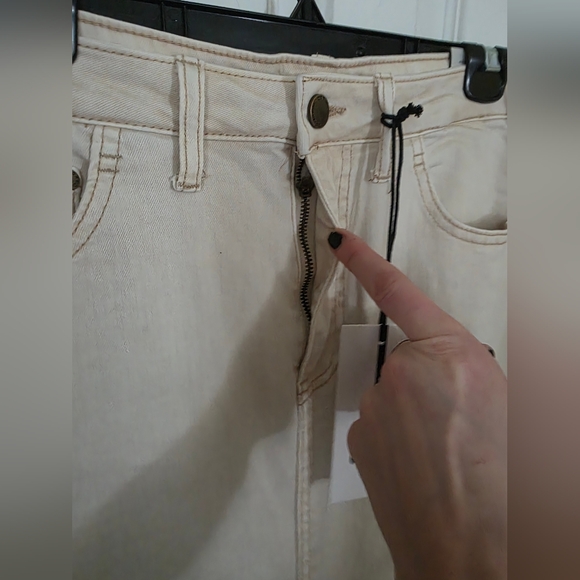 OAT New York Cream Denim Midi Skirt With Slit And Pockets 6 NWT - Picture 4 of 12